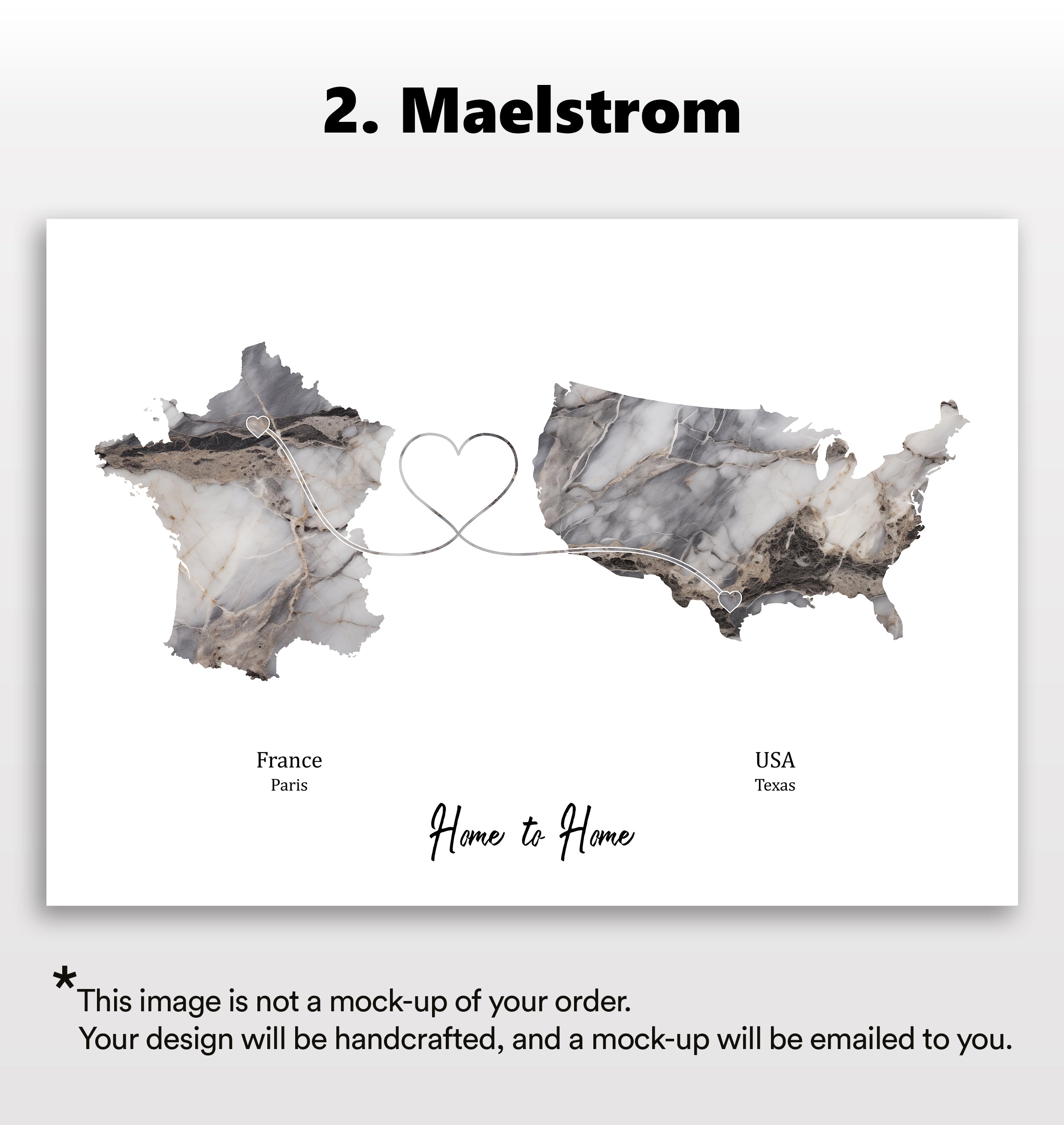 Personalised two location Print 2.0 - Dark Marble Effect - Custom Line