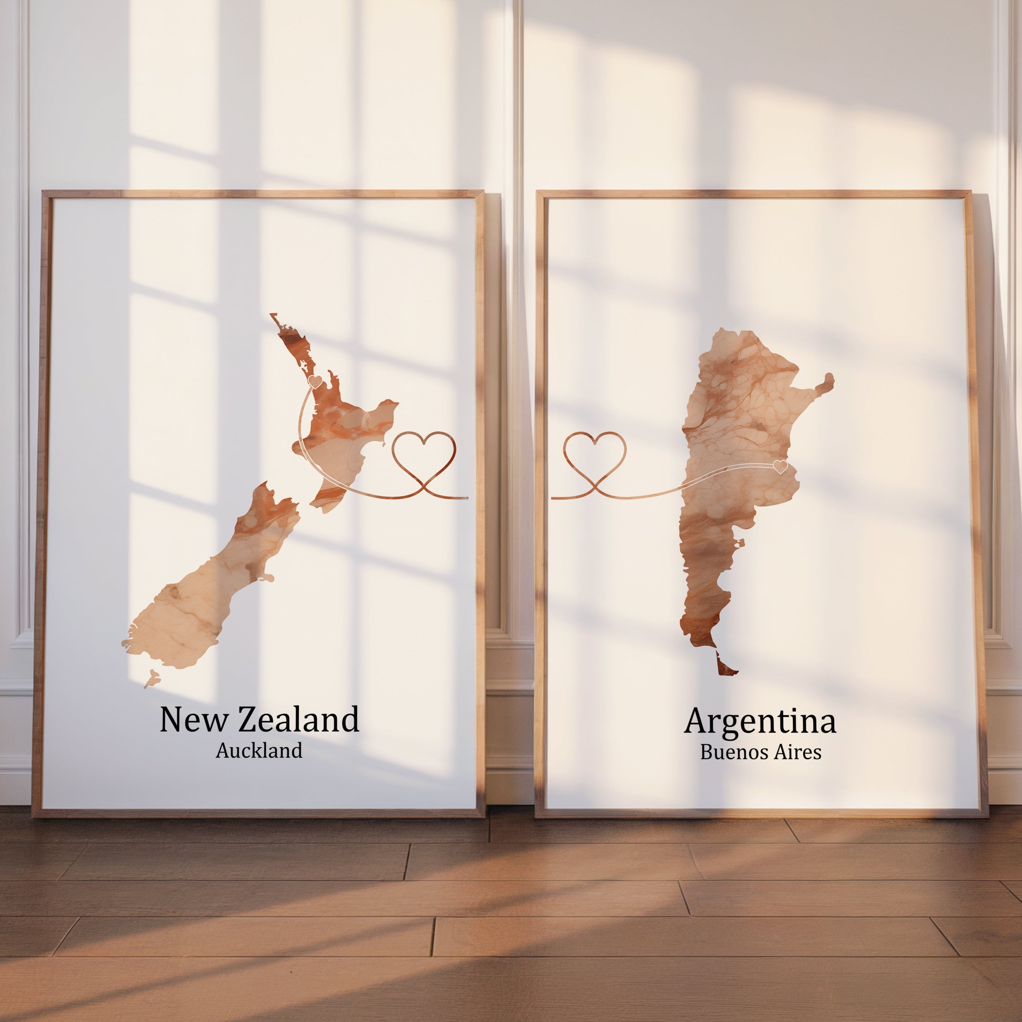 Personalised Light Marble Effect Two Location Prints