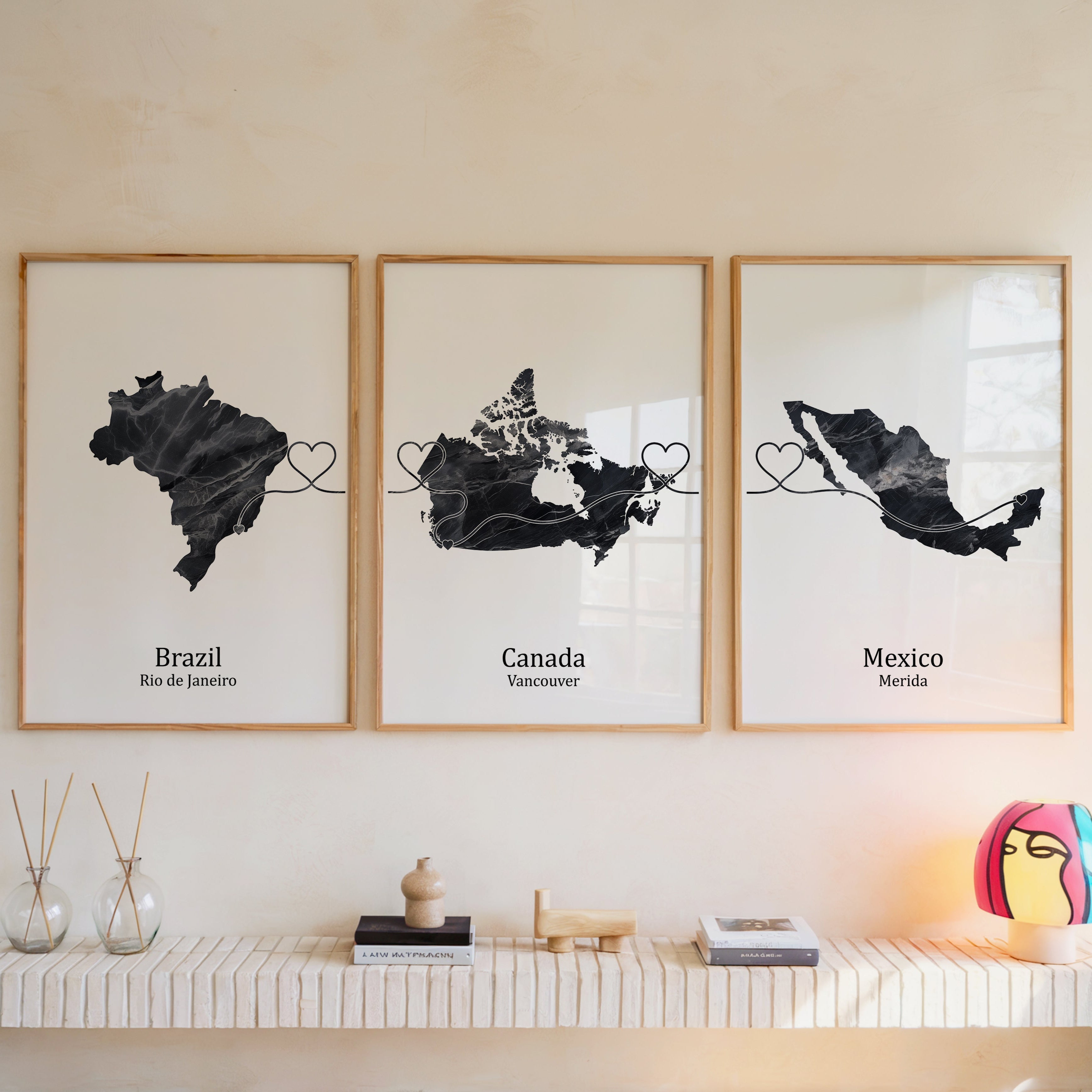 Personalised Dark Marble Effect Three Location Prints