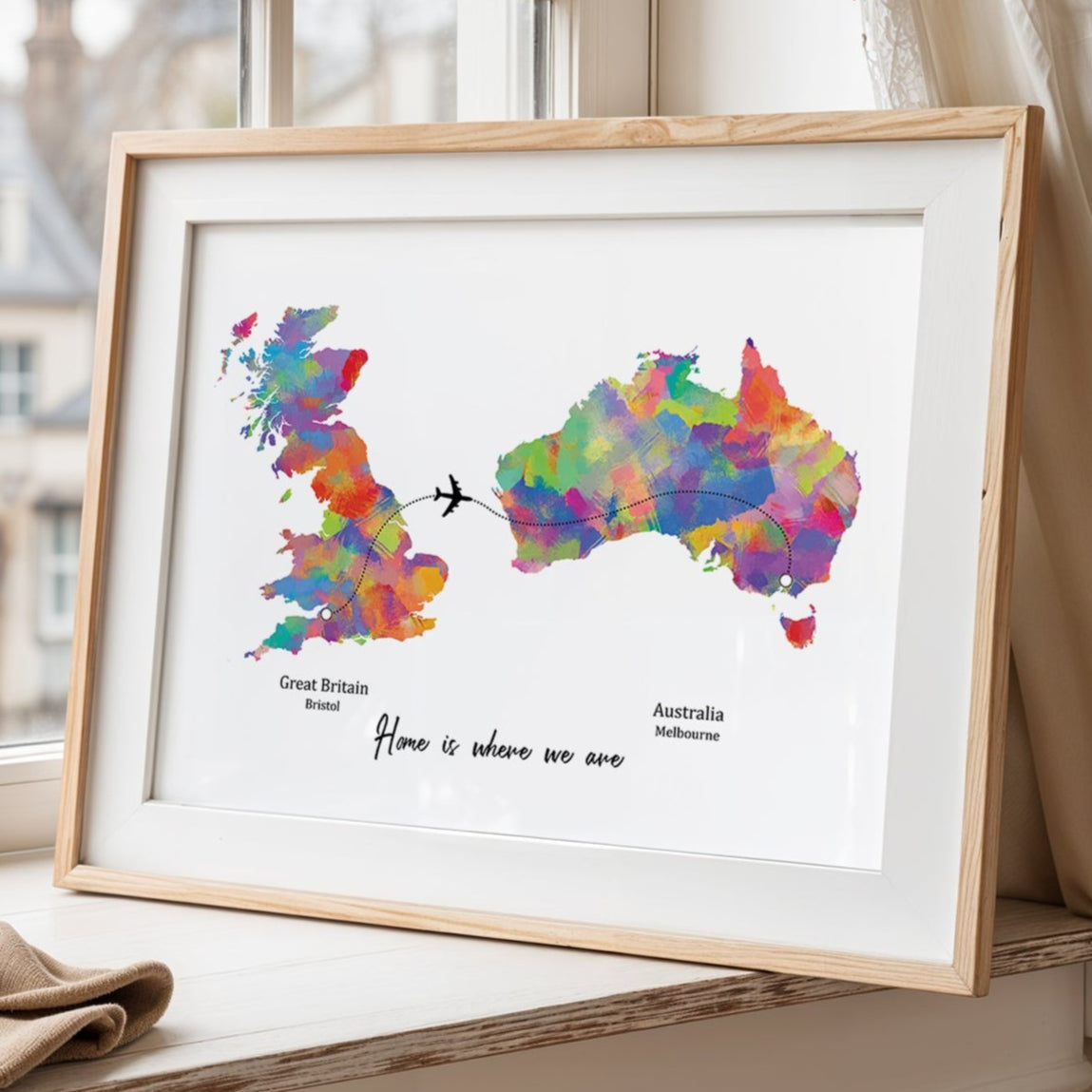 Personalised two location Print 2.0 - Custom Plane Line
