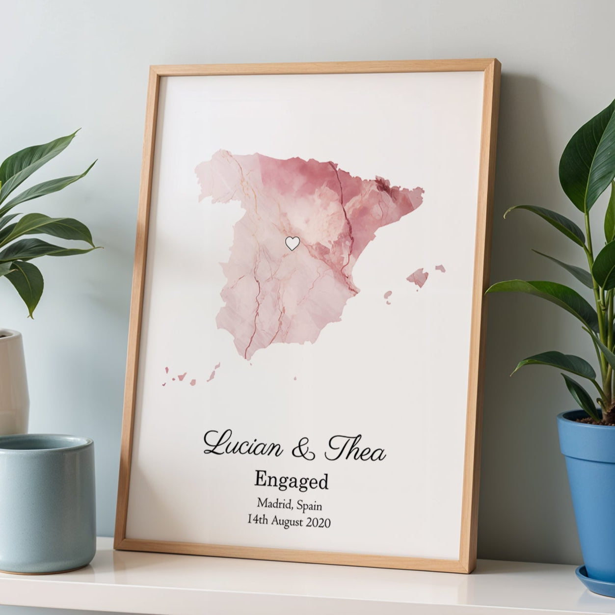 Personalized Engagement Light Marble Effect Map Print - Any Country