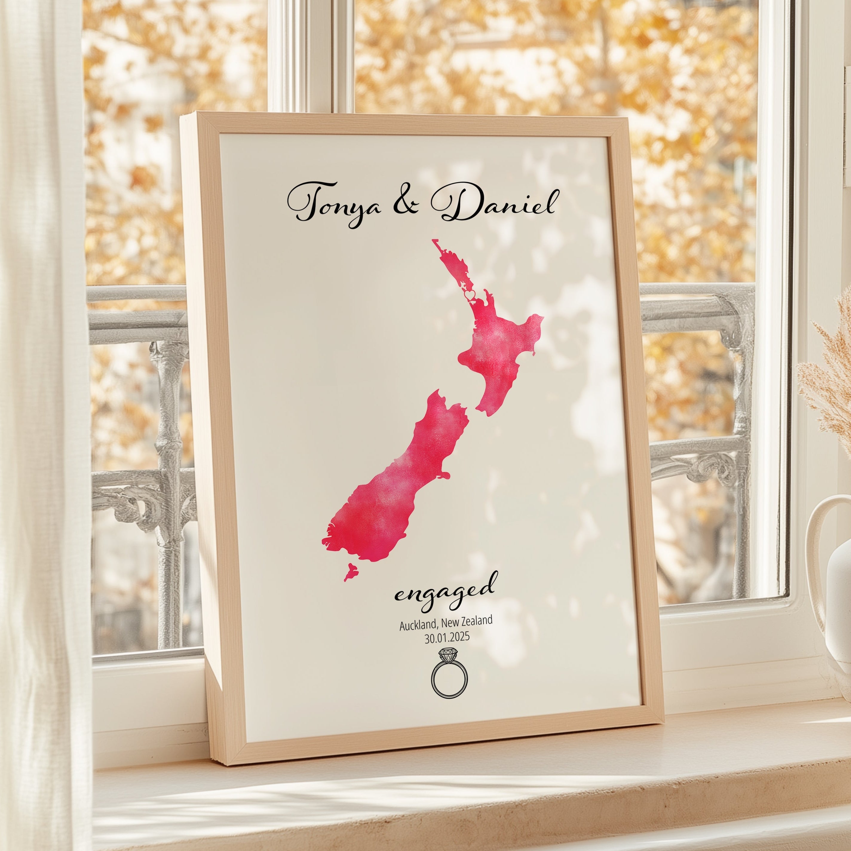 Personalized Engagement Map Print - Any Country - Poster - Available In 8 Different Colours