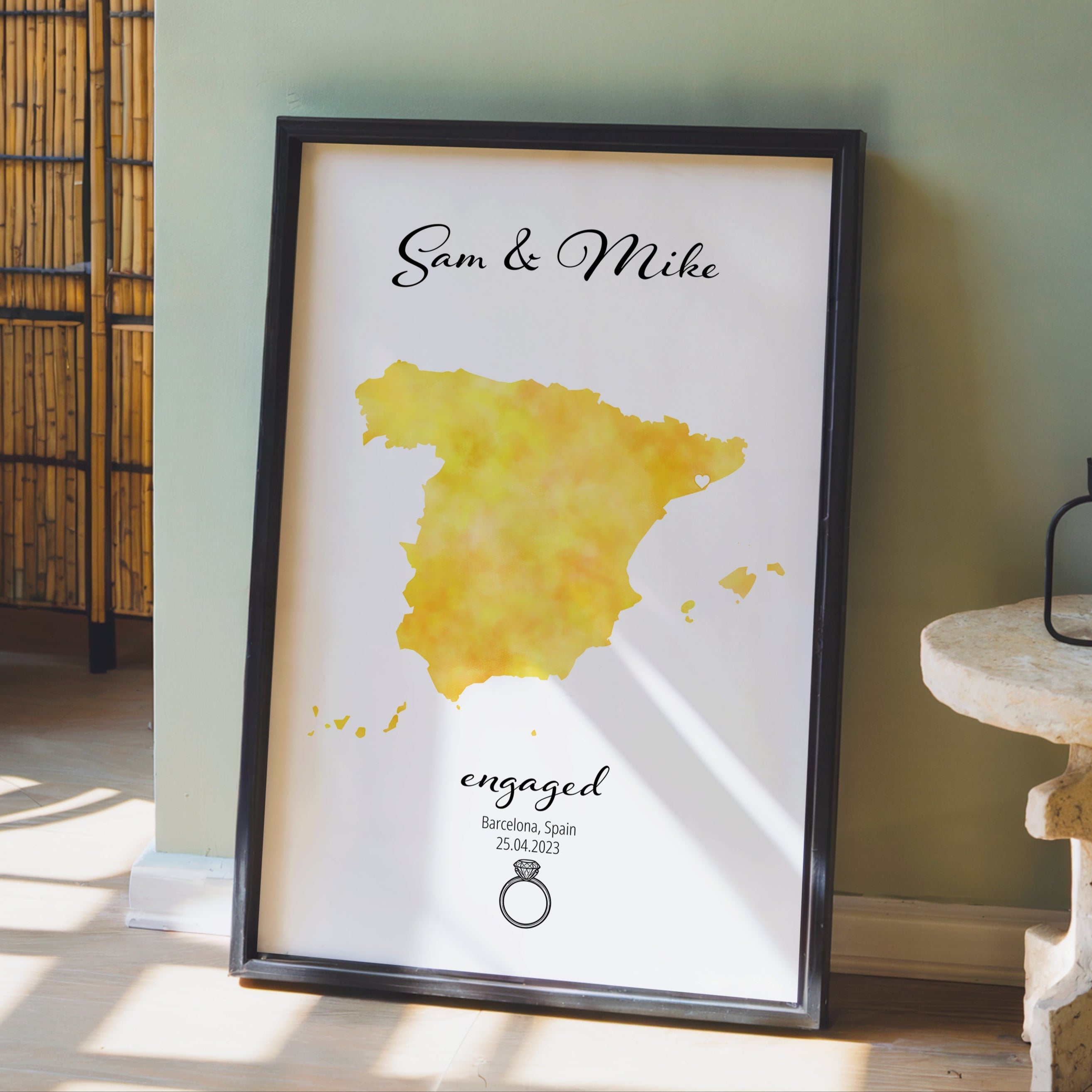 Personalized Engagement Map Print - Any Country - Poster - Available In 8 Different Colours