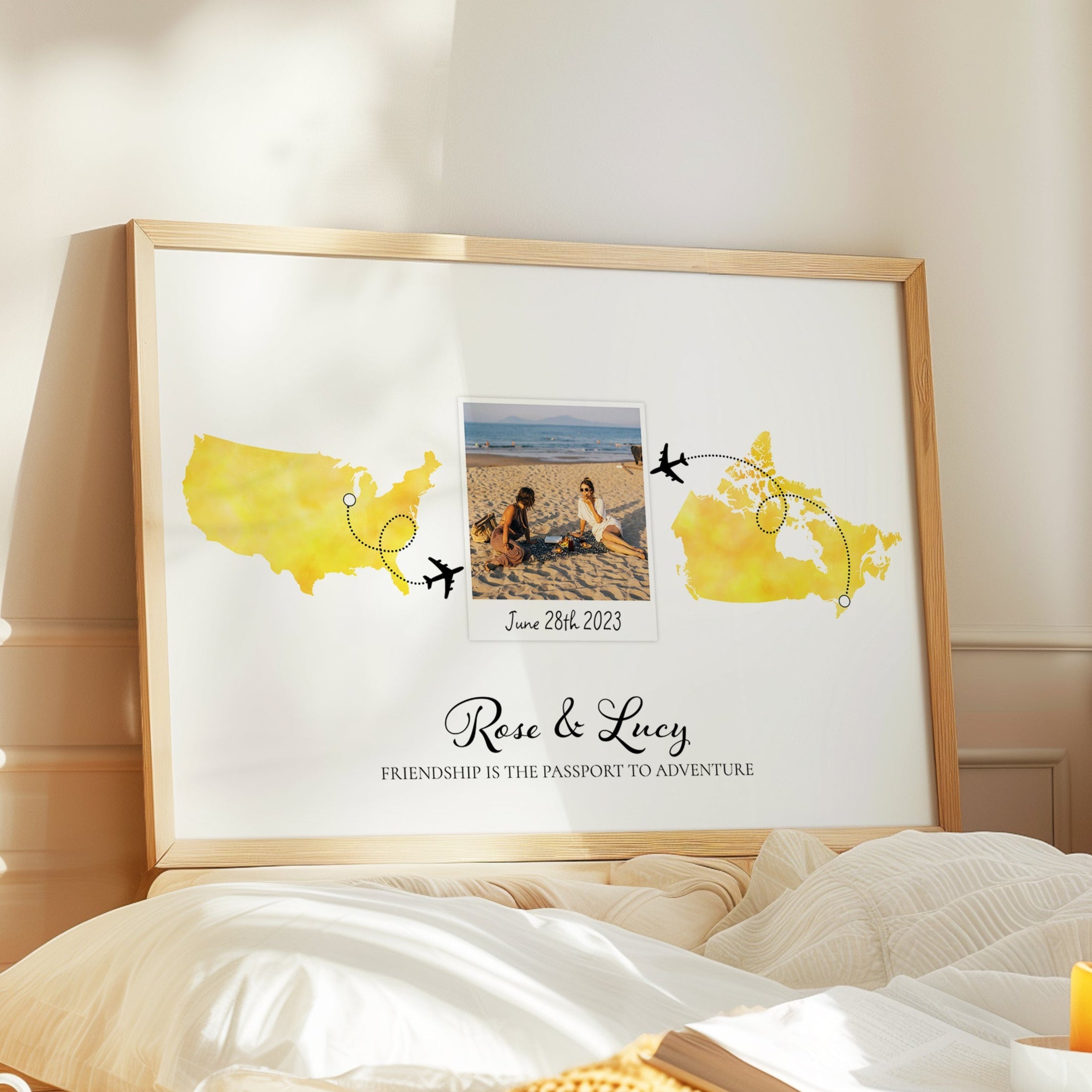 Personalised Polaroid Photo Travel Map Print – Any Two Locations – Perfect Travel Journey Gift