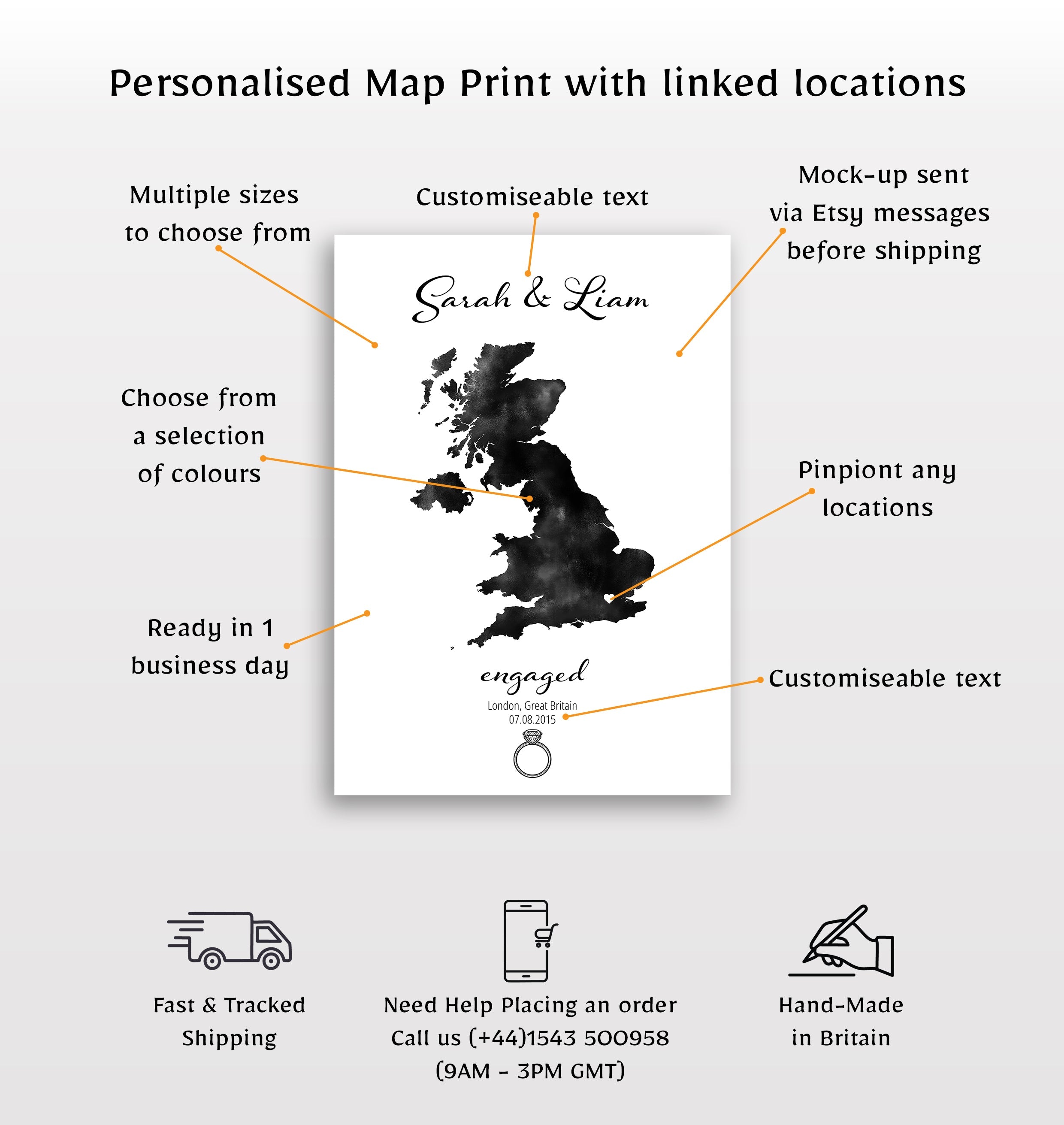 Personalized Engagement Map Print - Any Country - Poster - Available In 8 Different Colours
