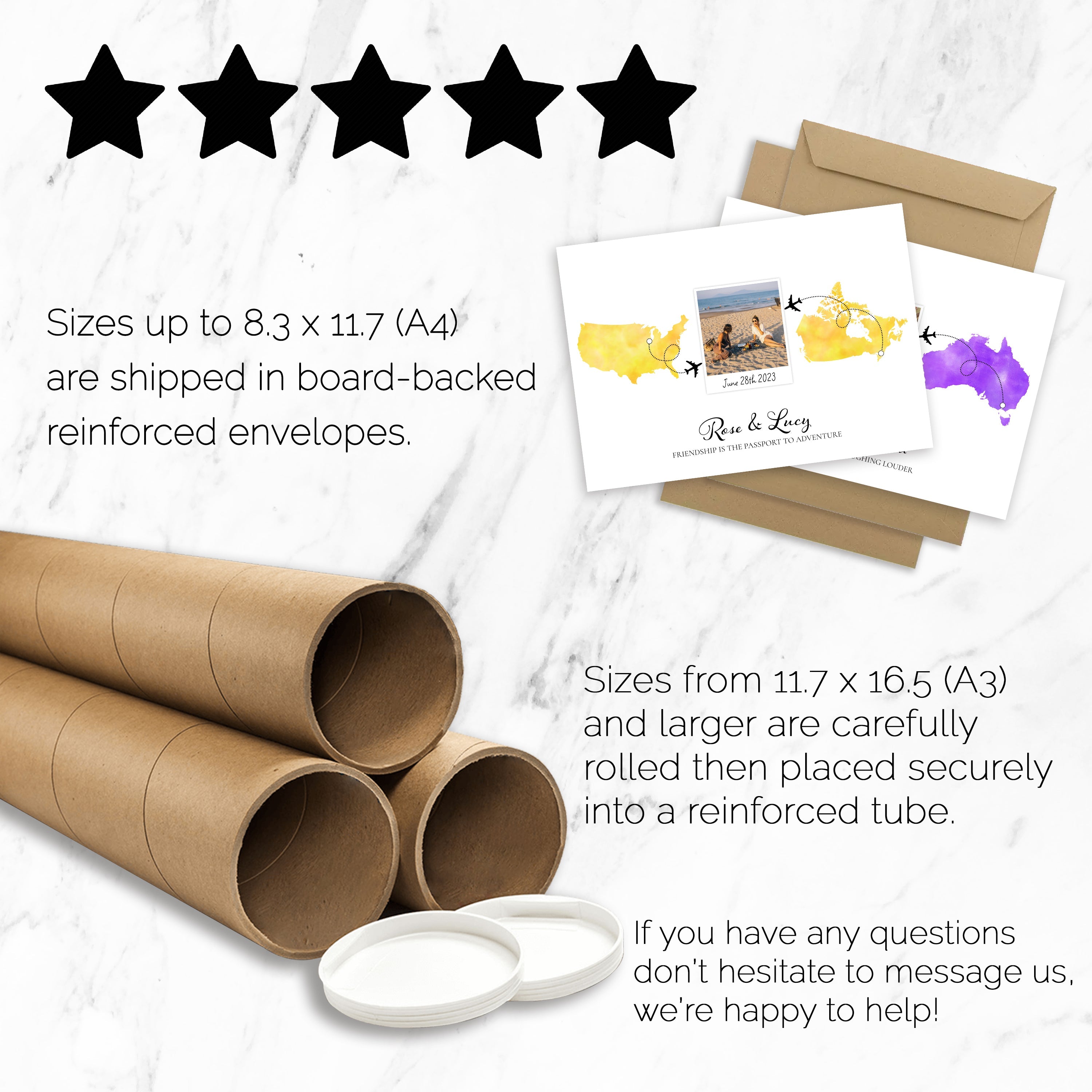 Personalised Polaroid Photo Travel Map Print – Any Two Locations – Perfect Gift for Friends Abroad