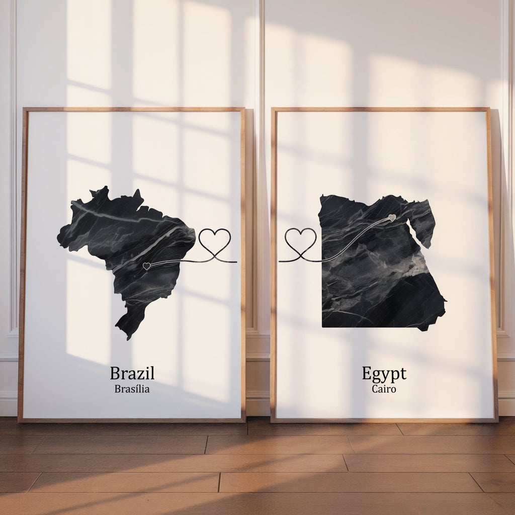 Personalised Dark Marble Effect Two Location Prints