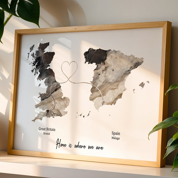 Personalised two location Print 2.0 - Dark Marble Effect - Custom Line