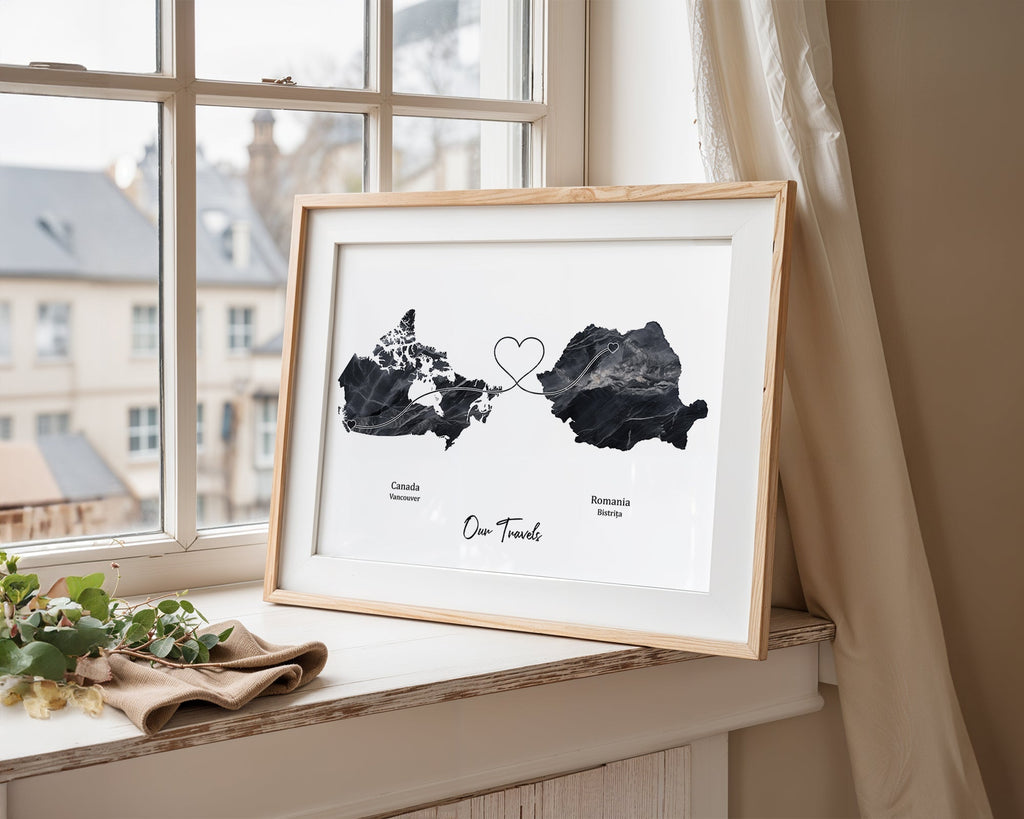 Personalised two location Print 2.0 - Dark Marble Effect - Custom Line