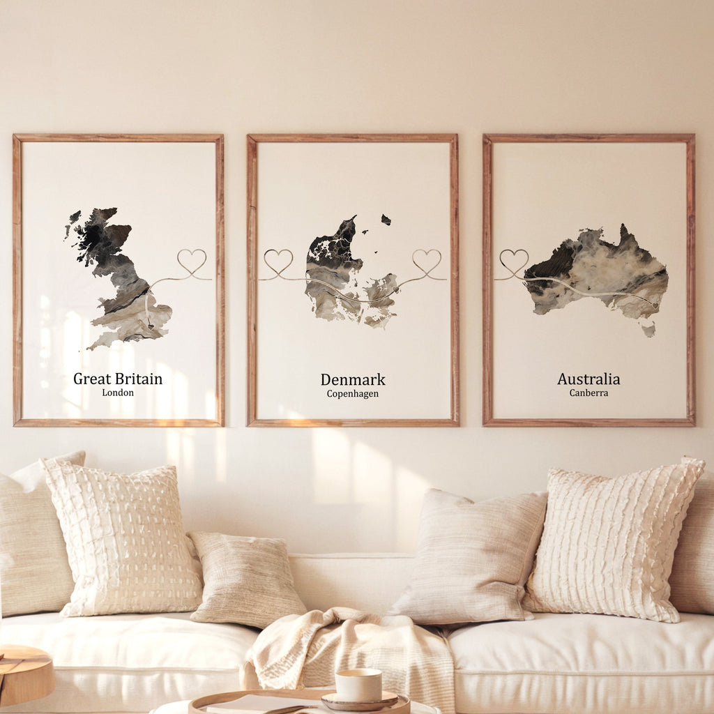 Personalised Dark Marble Effect Three Location Prints