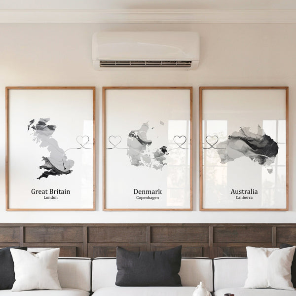 Personalised Light Marble Effect Three Location Prints