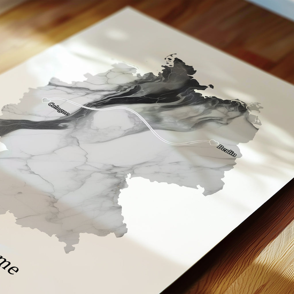 Personalized Light Marble Effect Map Print - Any Country