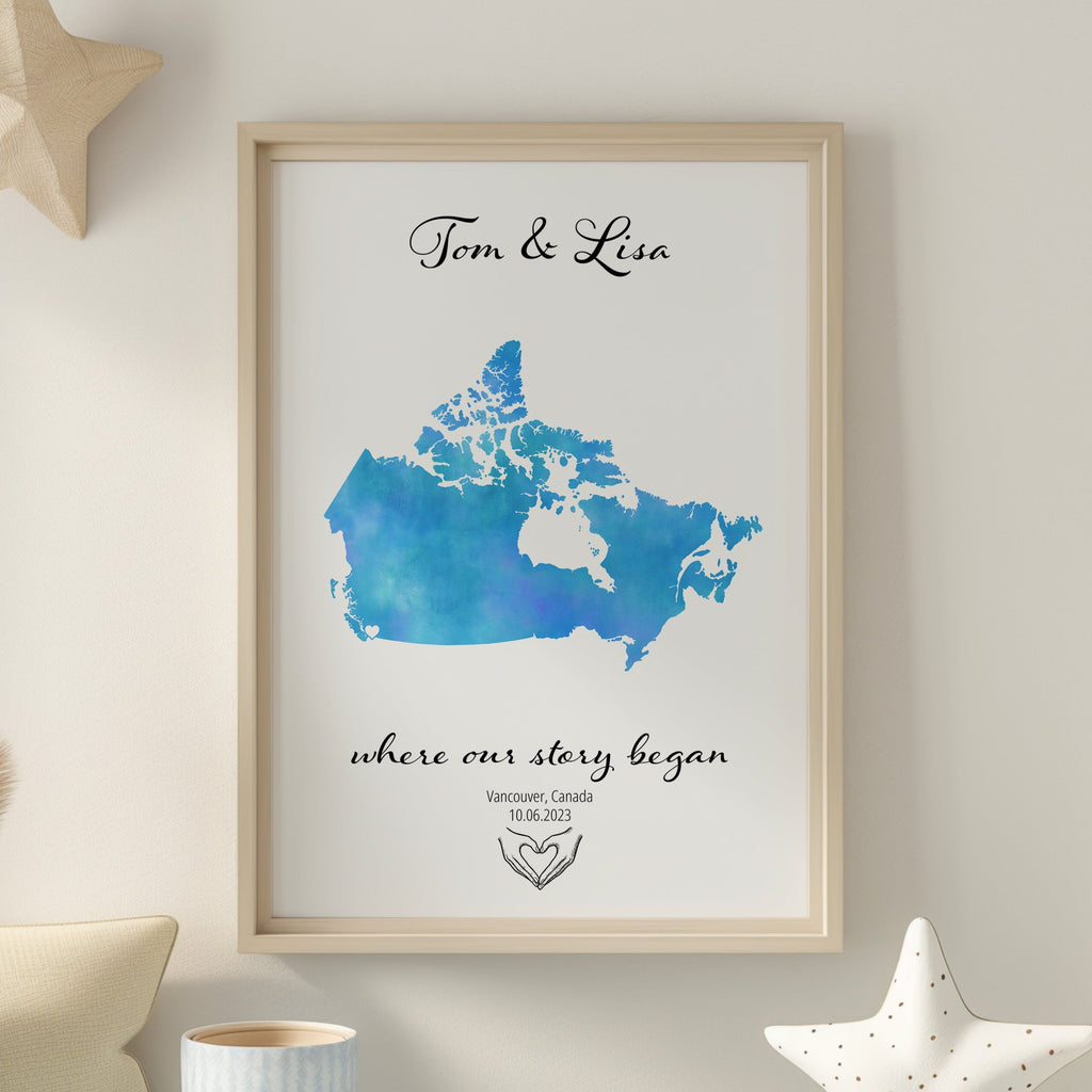Personalized Where We Met Map Print - Any Country - Poster - Available In 8 Different Colours