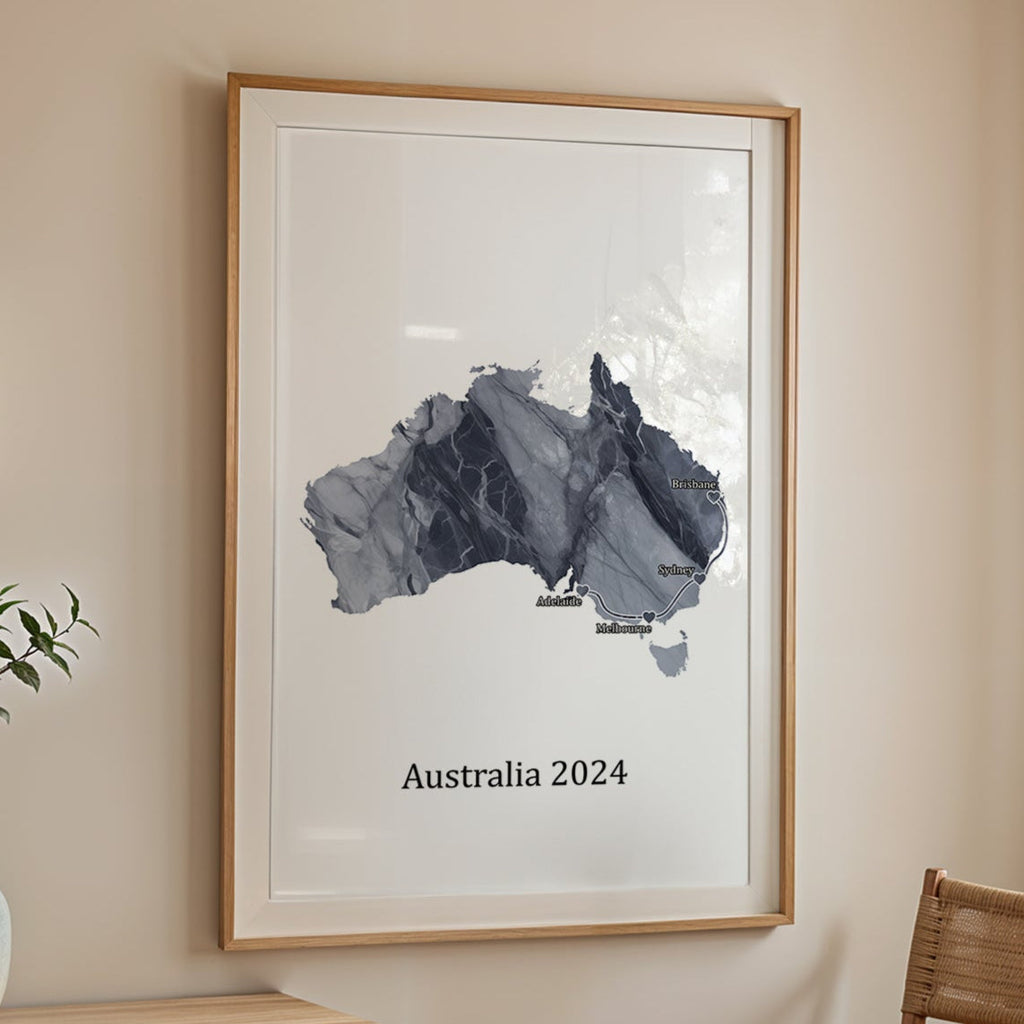 Personalized Dark Marble Effect Map Print - Any Country