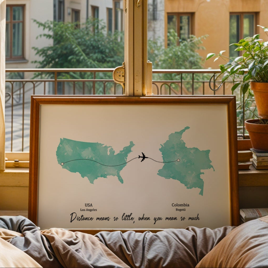 Personalised two location Print 2.0 - Custom Plane Line