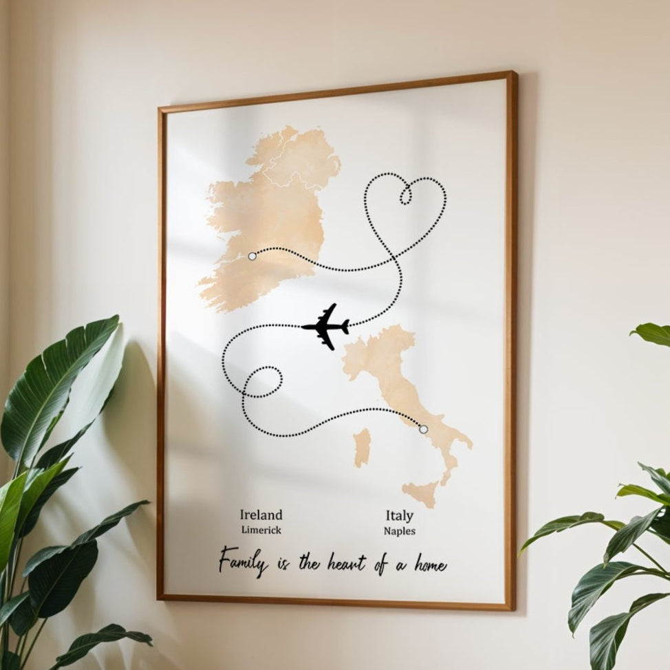 Personalised Two Location Portrait Print 2.0 - Custom Plane Line