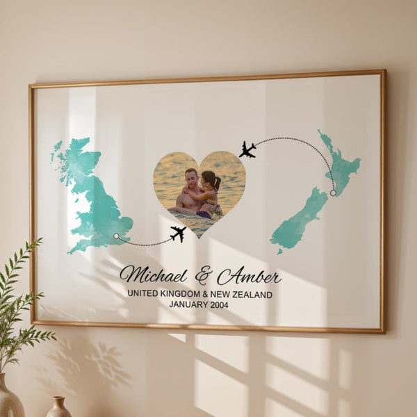 Personalised two location Print 2.0 - Heart Photo