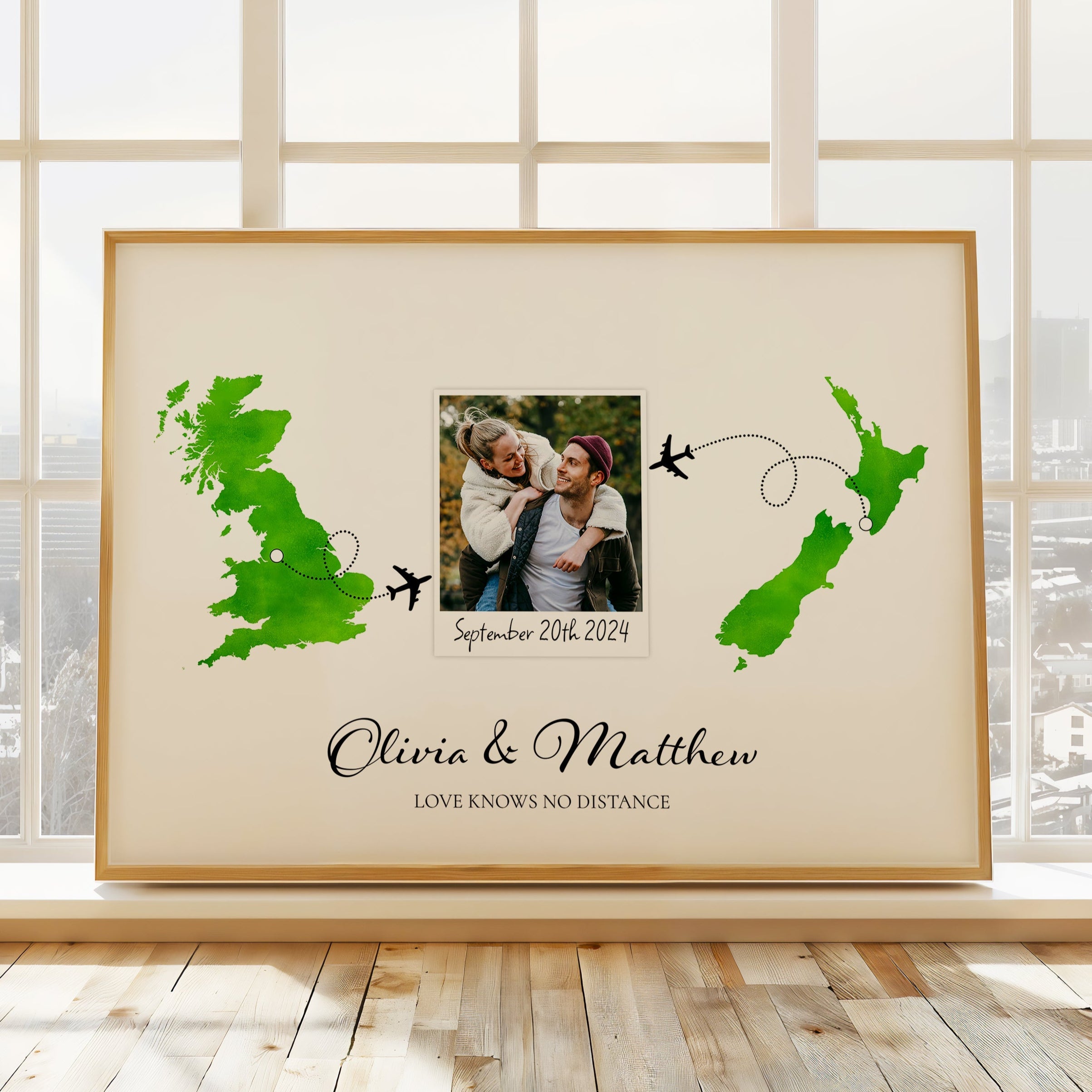 Personalised Polaroid Photo Travel Map Print – Any Two Locations – Perfect Anniversary or Wedding Gift