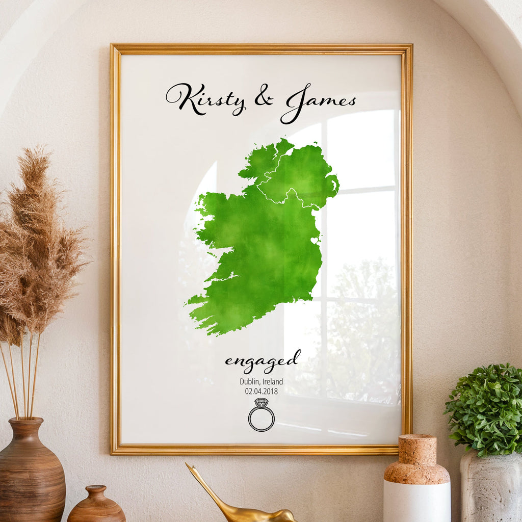 Personalized Engagement Map Print - Any Country - Poster - Available In 8 Different Colours