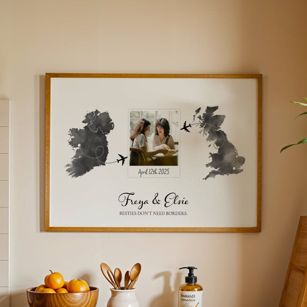 Personalised Polaroid Photo Travel Map Print – Any Two Locations – The Perfect Gift for Travel Besties