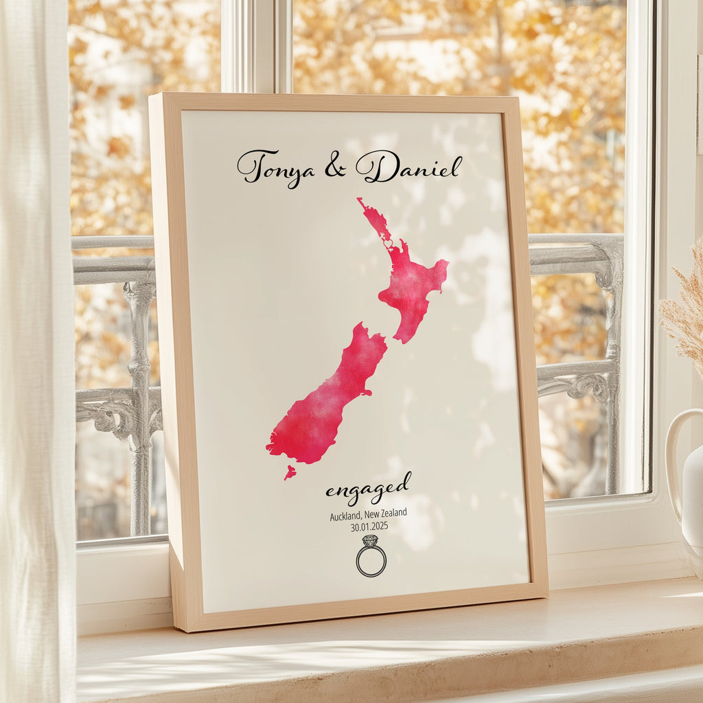 Personalized Engagement Map Print - Any Country - Poster - Available In 8 Different Colours