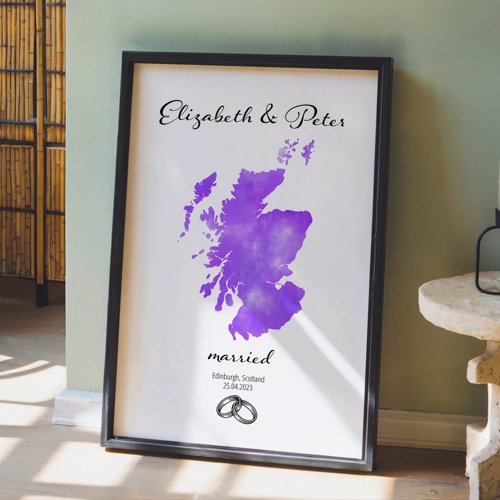 Personalized Married Map Print - Any Country - Poster - Available In 8 Different Colours