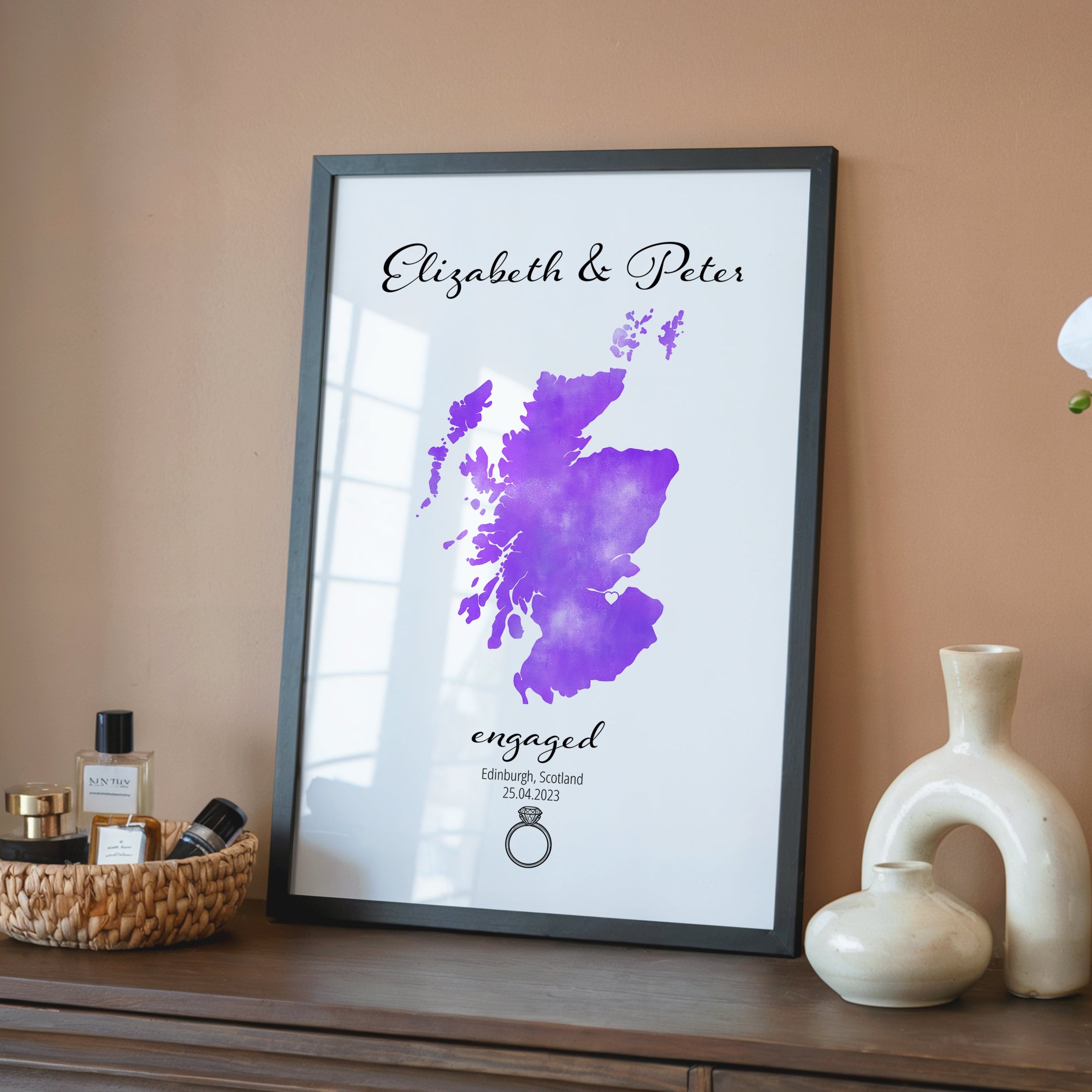 Personalized Engagement Map Print - Any Country - Poster - Available In 8 Different Colours