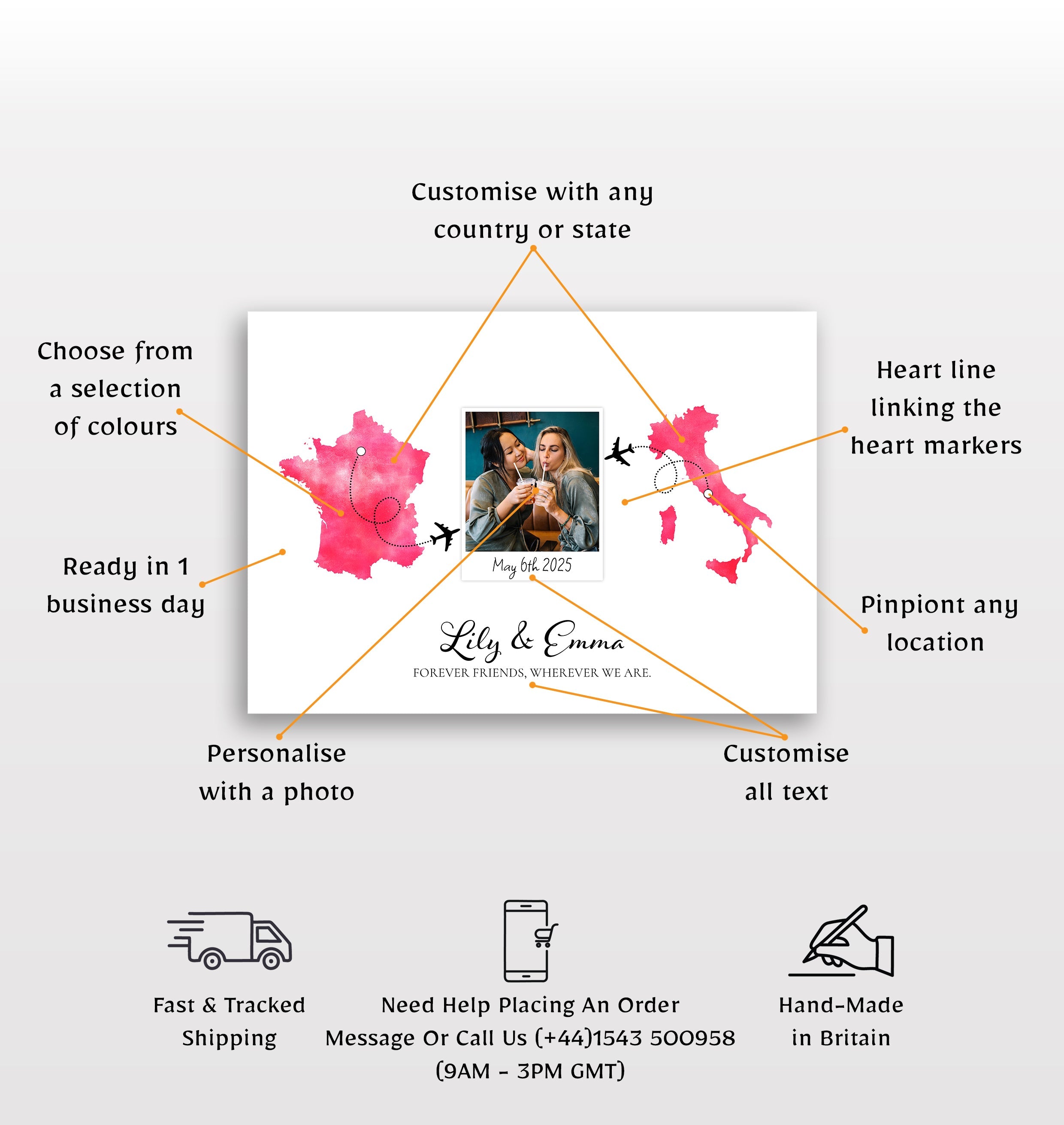 Personalised Polaroid Photo Travel Map Print – Any Two Locations – The Perfect Gift for Travel Besties