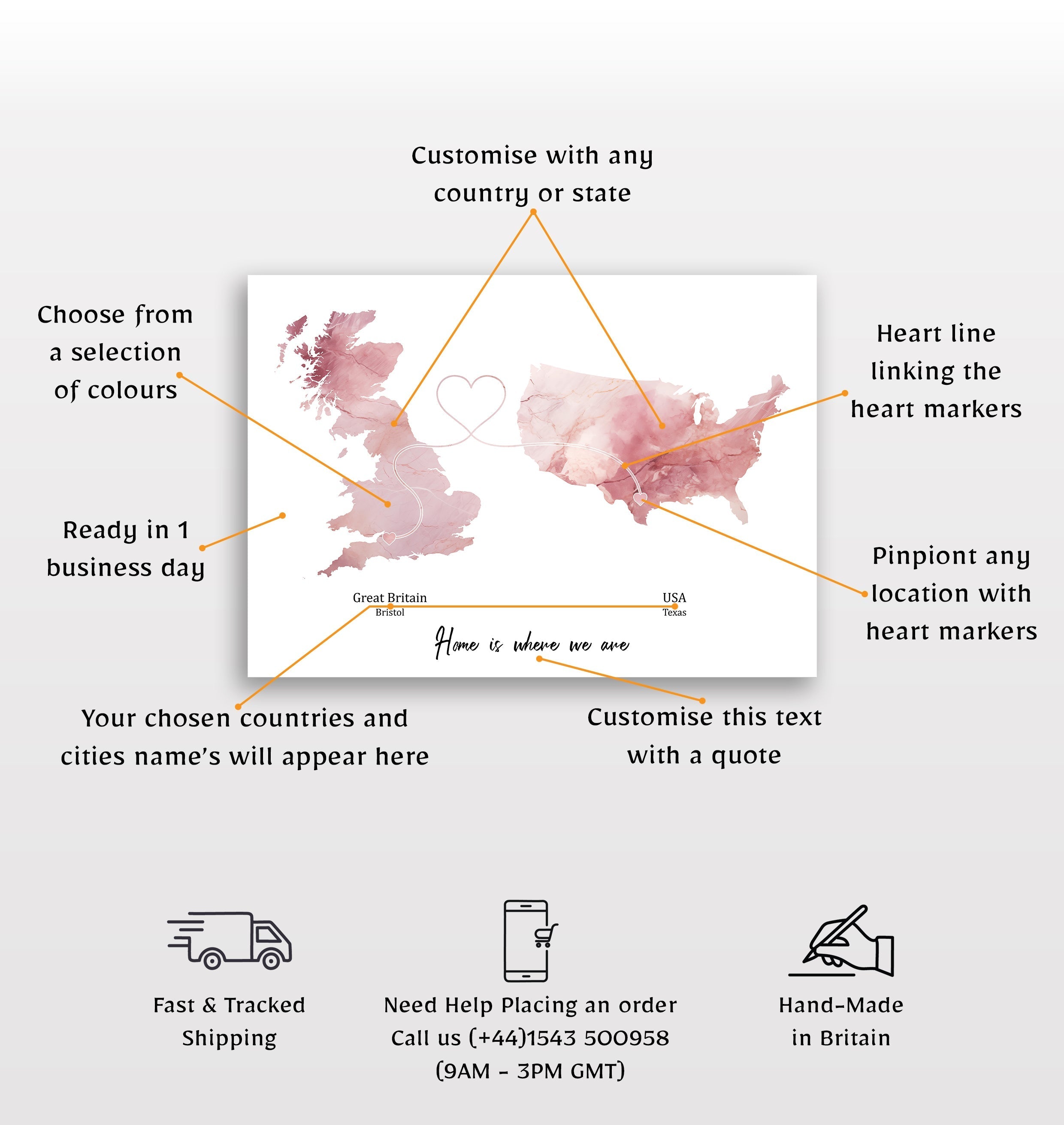 Personalised two location Print 2.0 - Marble Effect - Custom Line