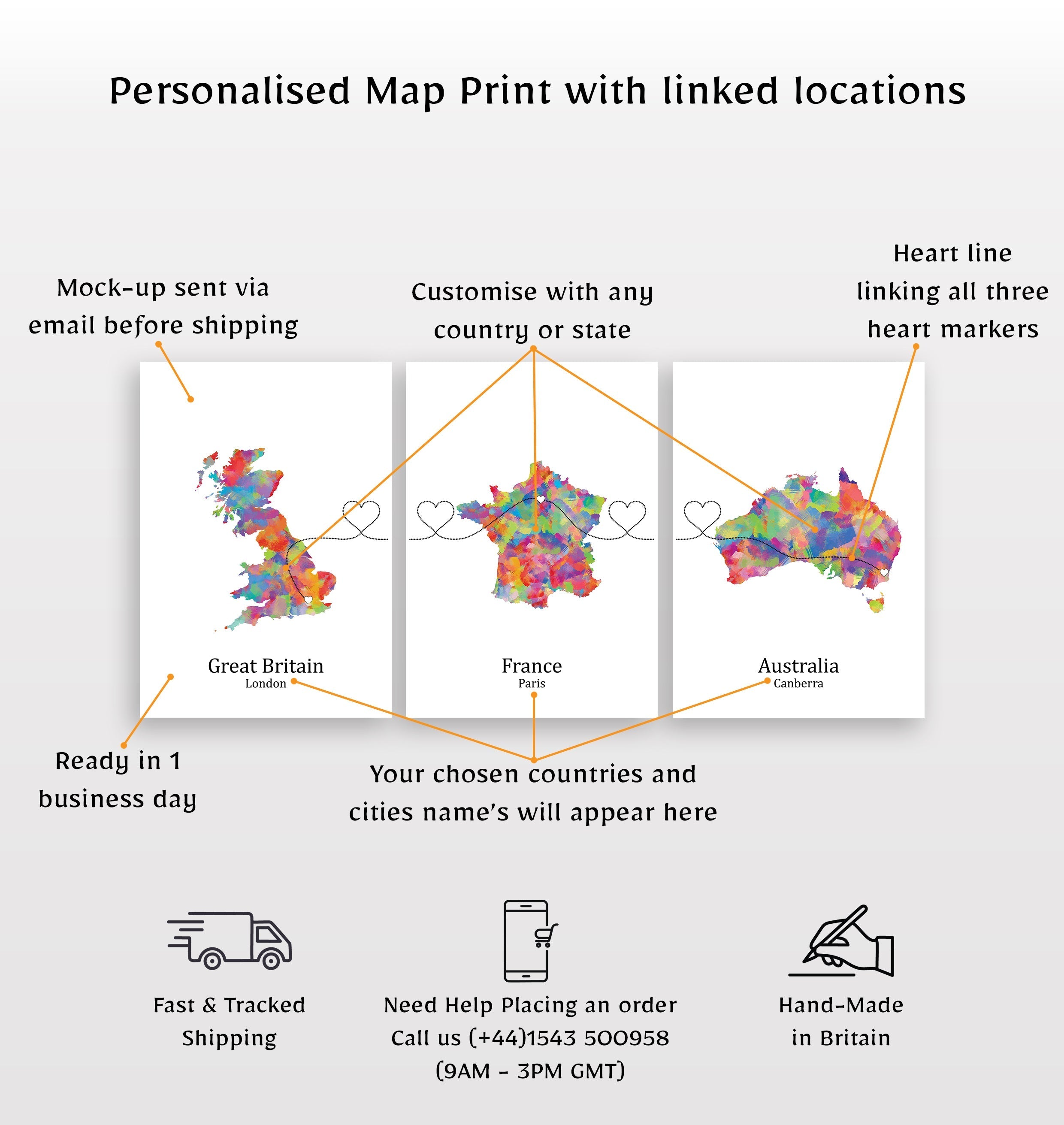 Personalised Three Location Prints 2.0 - Custom Line (Digital File Only)