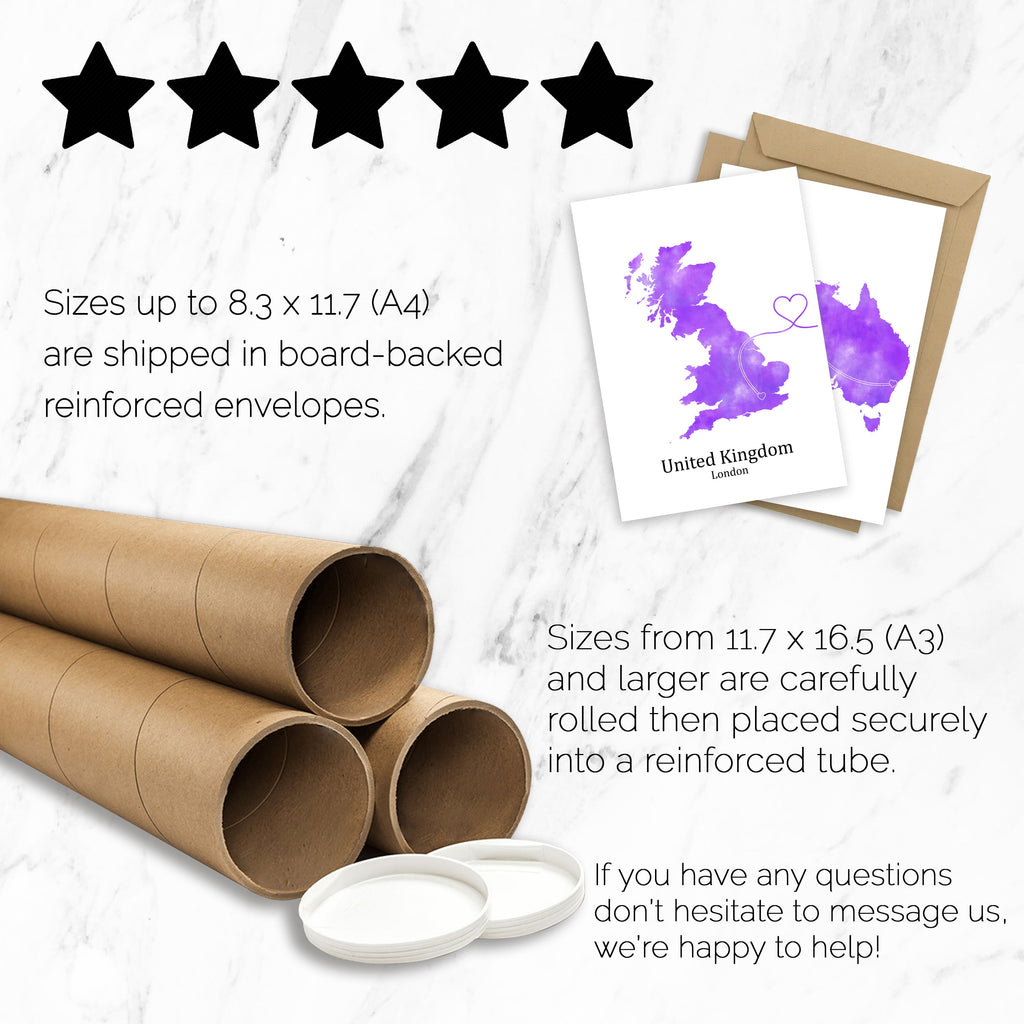 Personalized Country Travel Art Prints – Set of Two Posters – Heart Link Design