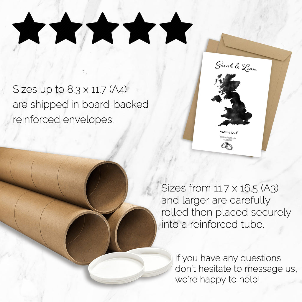 Personalized Married Map Print - Any Country - Poster - Available In 8 Different Colours